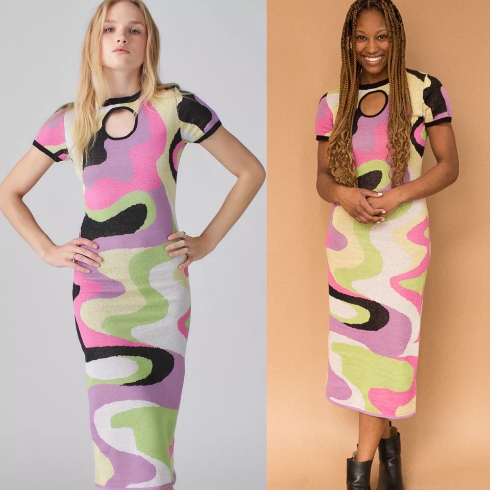 Another Girl Psychedelic Knit Midi Dress S